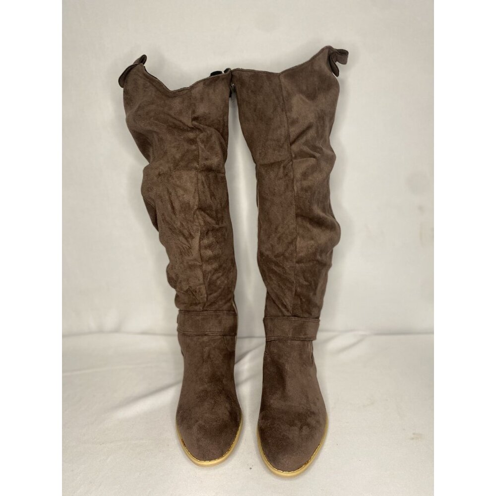 Brown Over-The-Knee Womens Boots Size 10 With Side Zipper & Round Toe